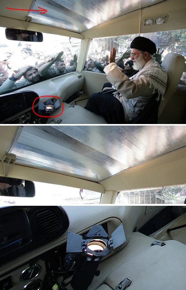 artificial light gives Khamenei an unnatural glow